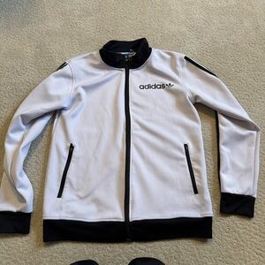 Adidas Men's White and Black Lightweight Fill Zip Track Jacket